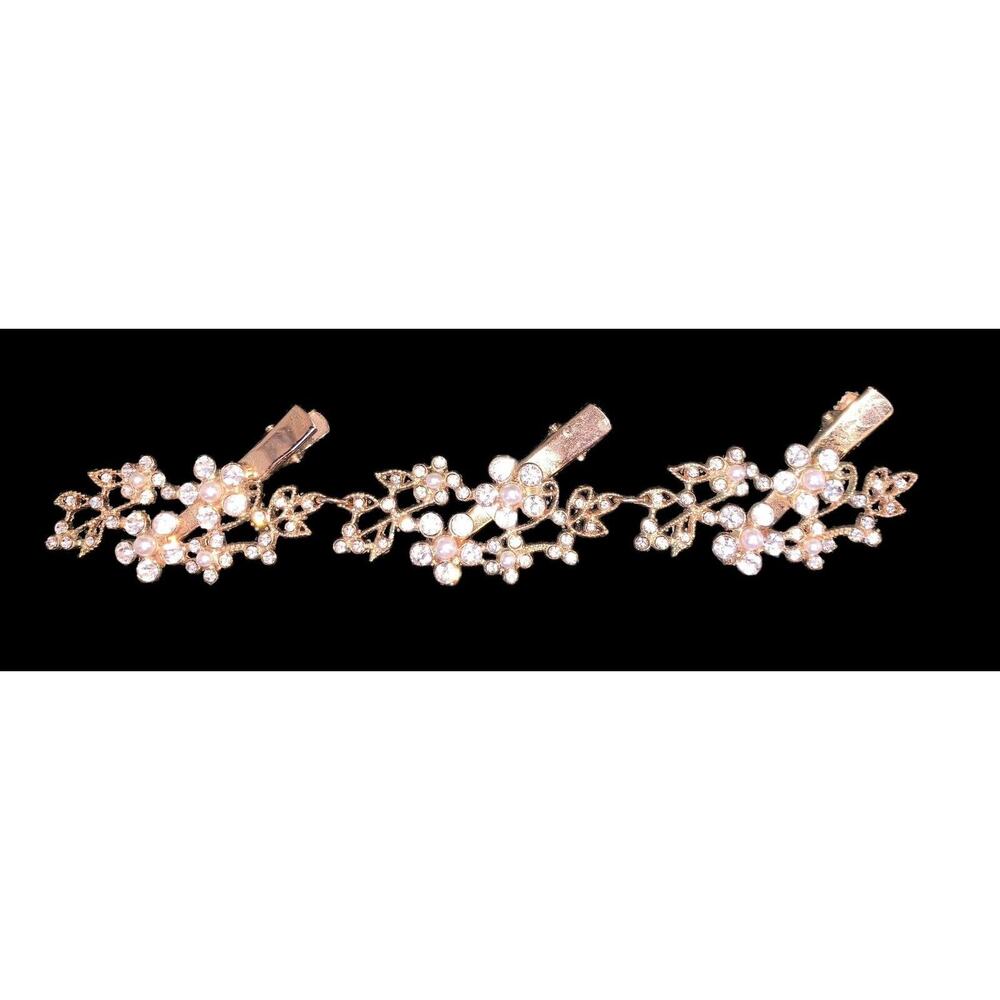 Wedding or Prom White Pearl and Rhinestone Floral Hair Clip VINTAGE